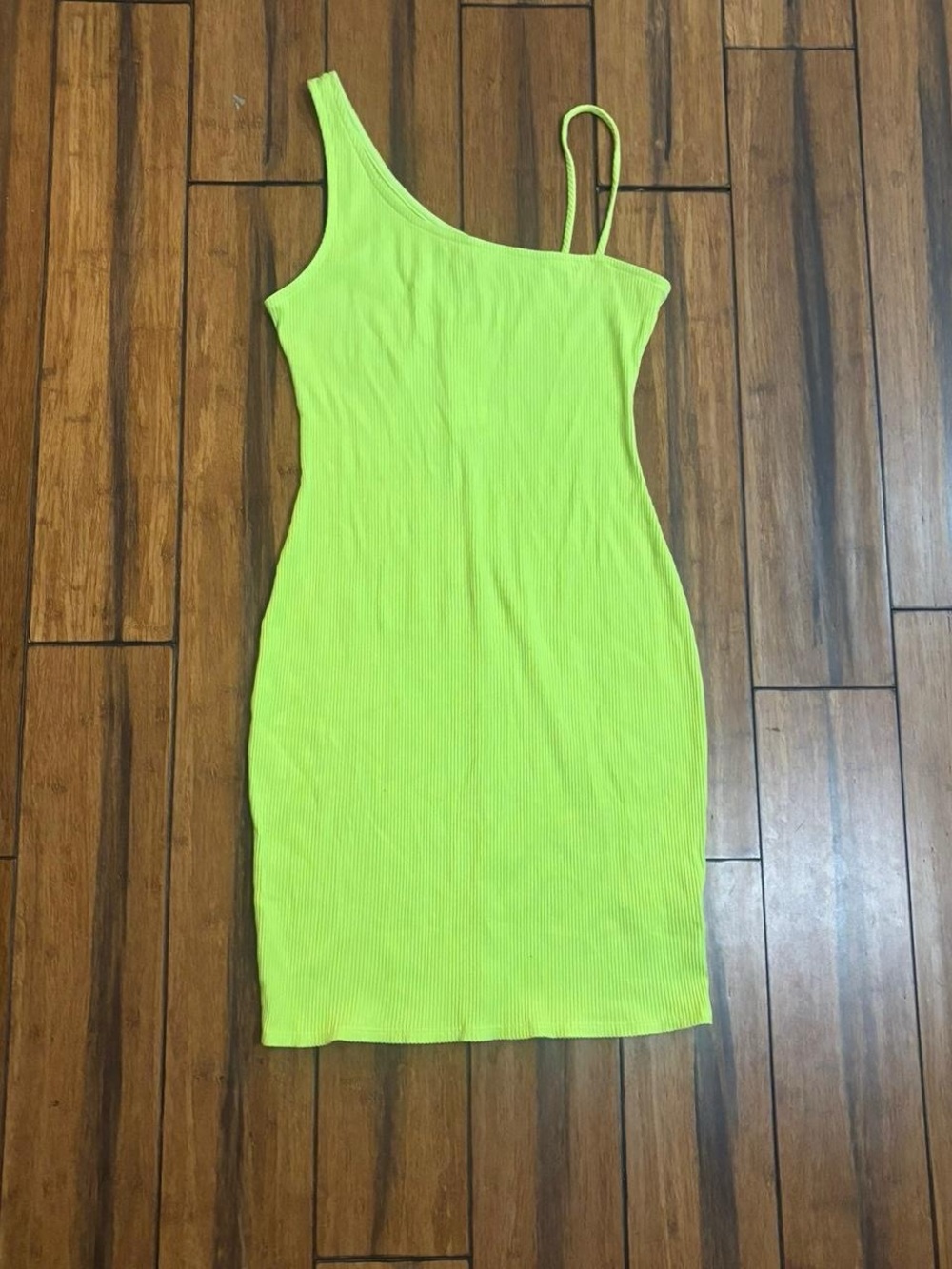neon green one shoulder mini dress - urban outfitters